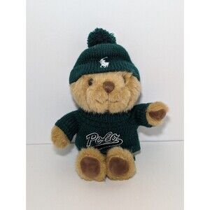 Ralph Lauren 10” Plush Bear Green Sweater Polo Logo Green Sweater & Hat 2021